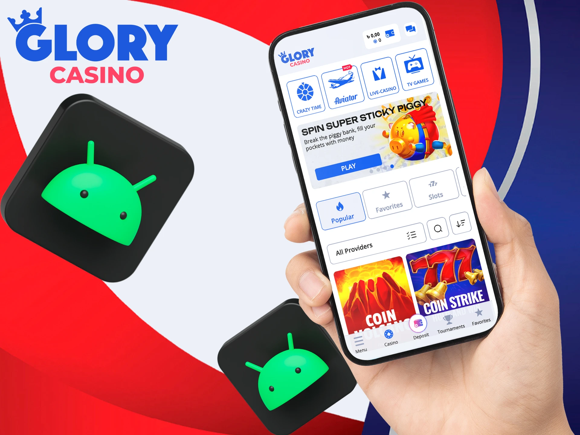 Install the Glory Casino app on your andoind device.