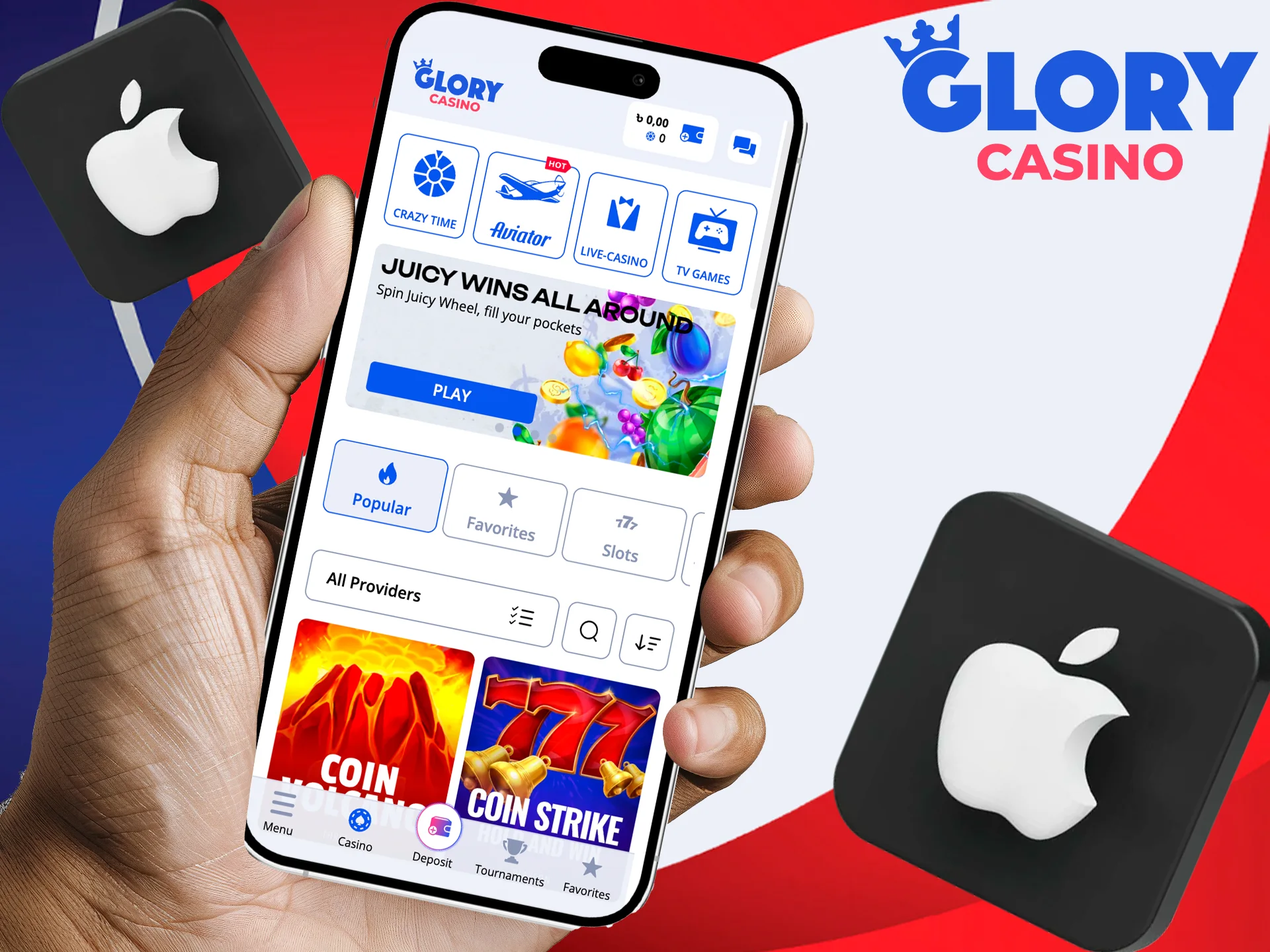 Install and play the Glory Casino app on your ios device.