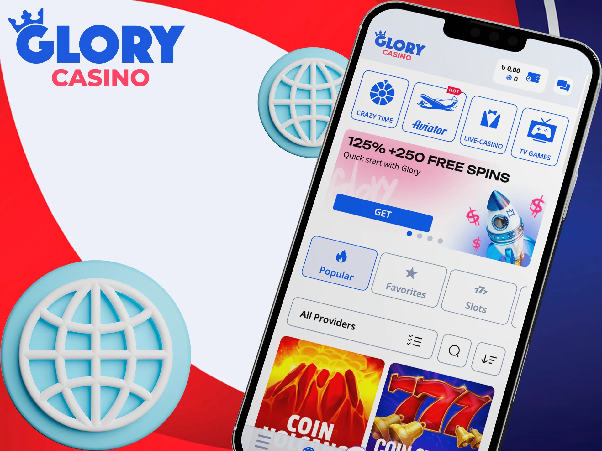 Place your bets on the mobile web version of Glory Casino.