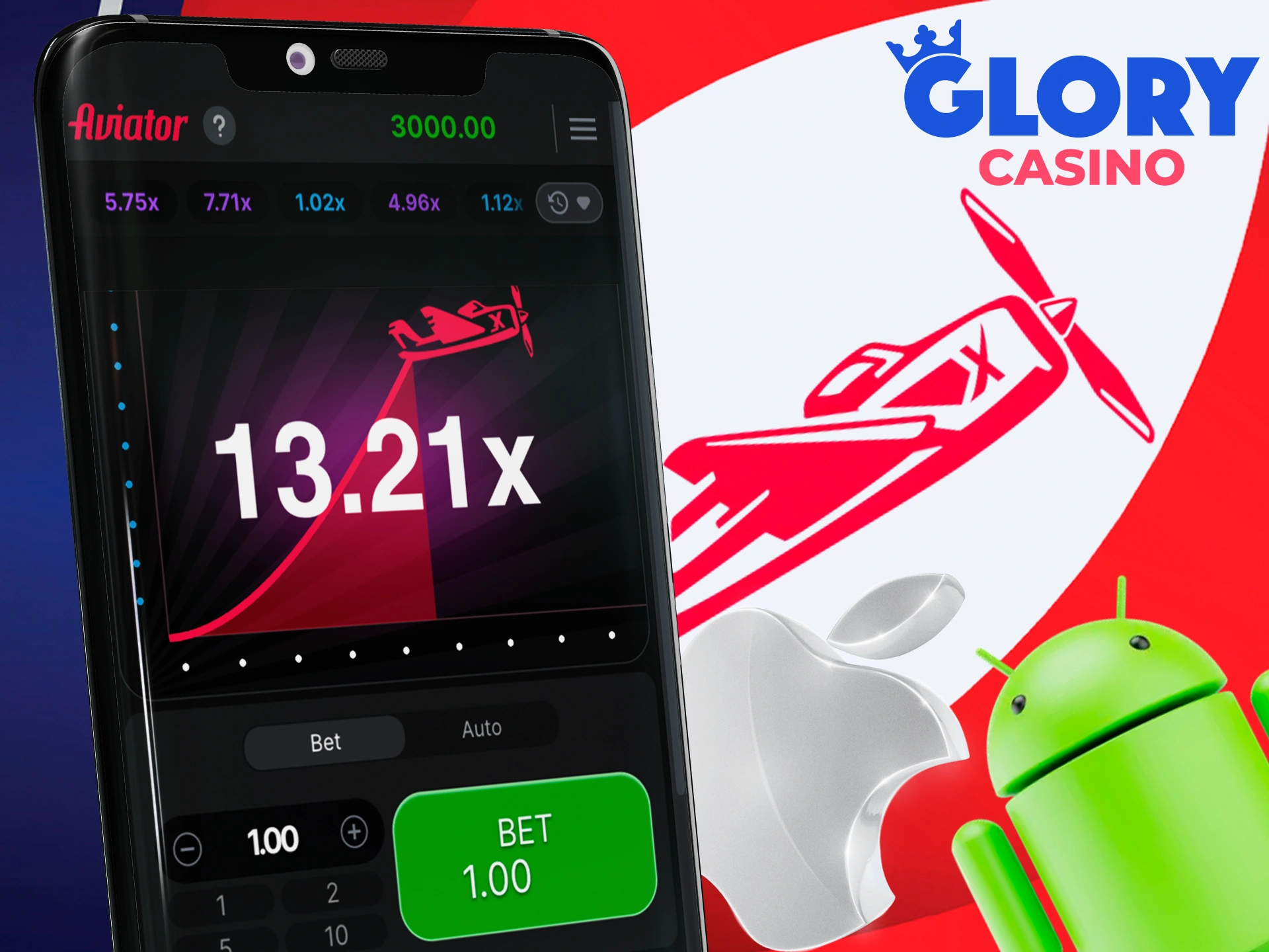 Play Aviator in-app with Glory Casino.