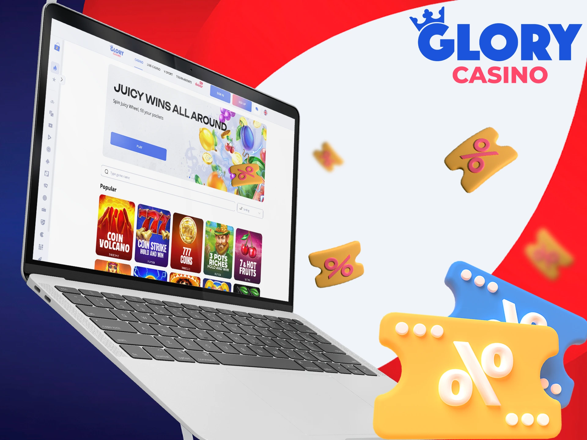 Use promo codes to get bonuses from Glory Casino.