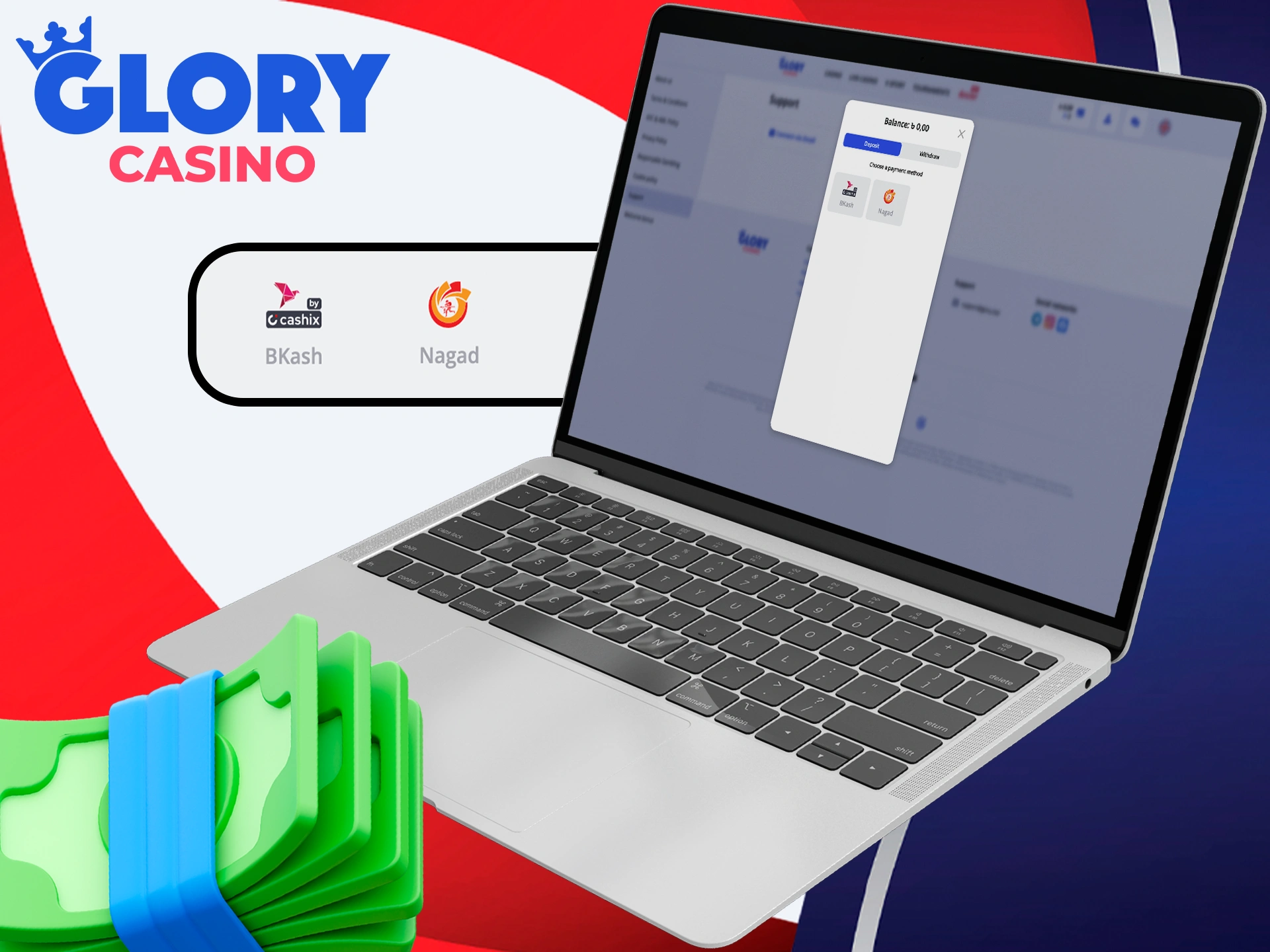 Find out about all of the payment methods at Glory Casino.