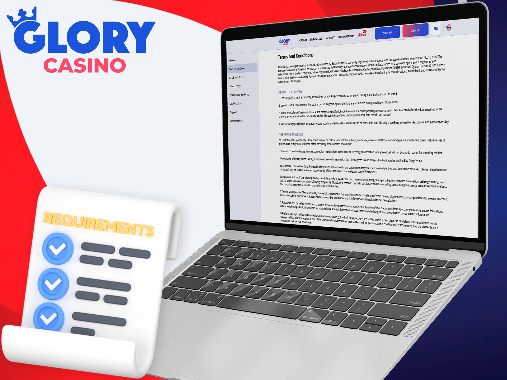 Familiarise yourself with the registration requirements at Glory Casino.