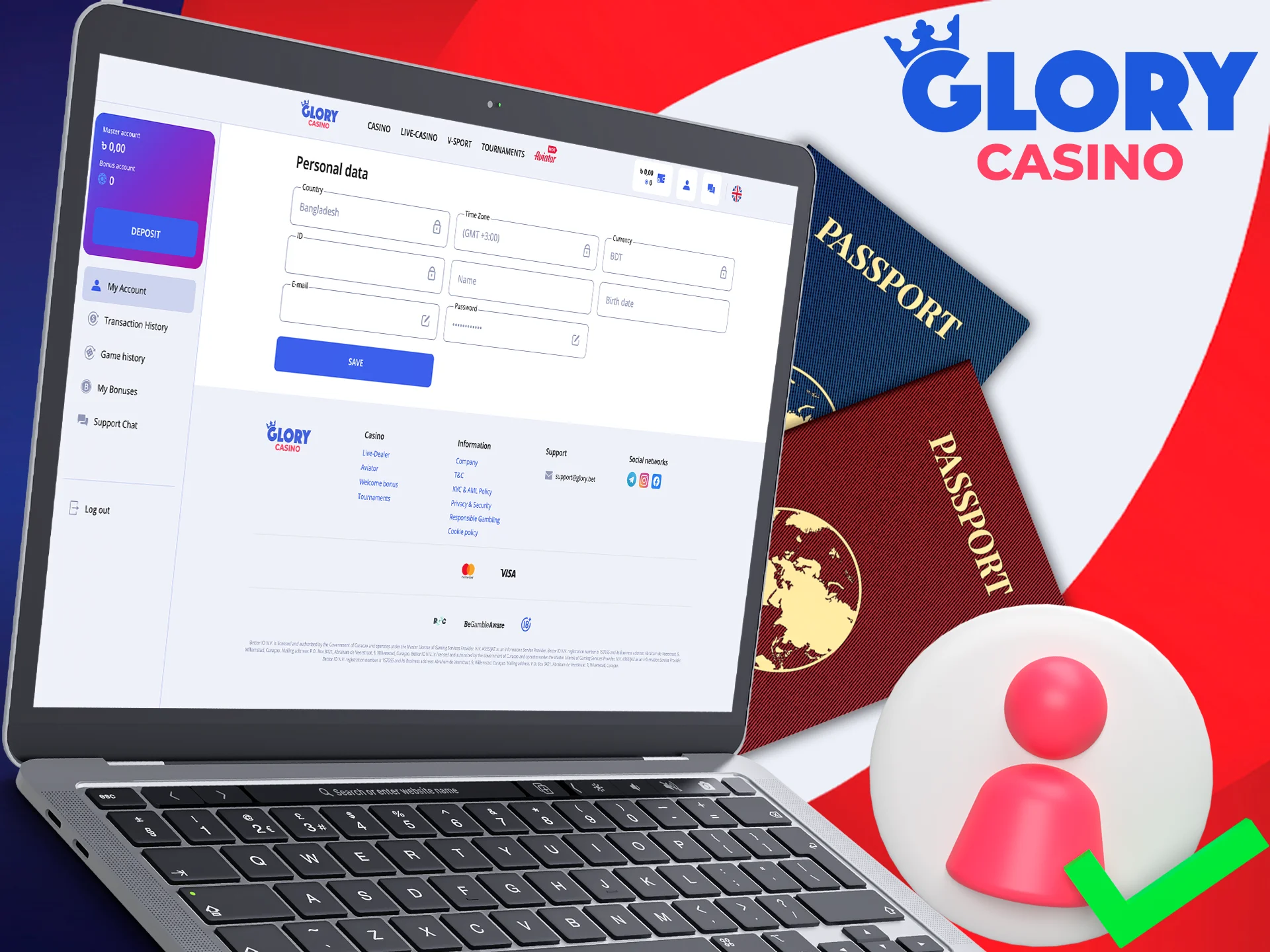 Verify your Glory Casino account for full play.