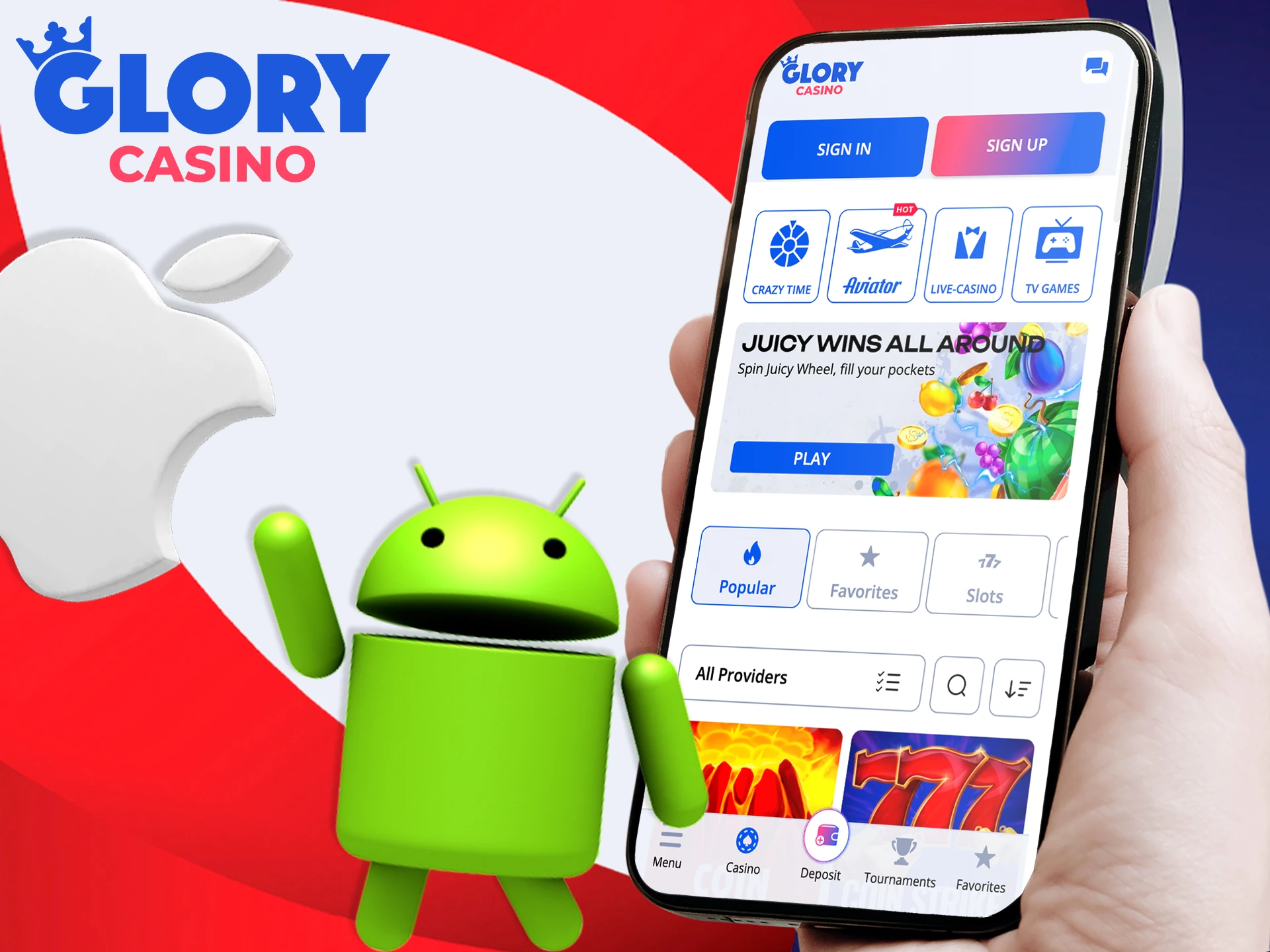 Try out the Glory Casino app on your device.