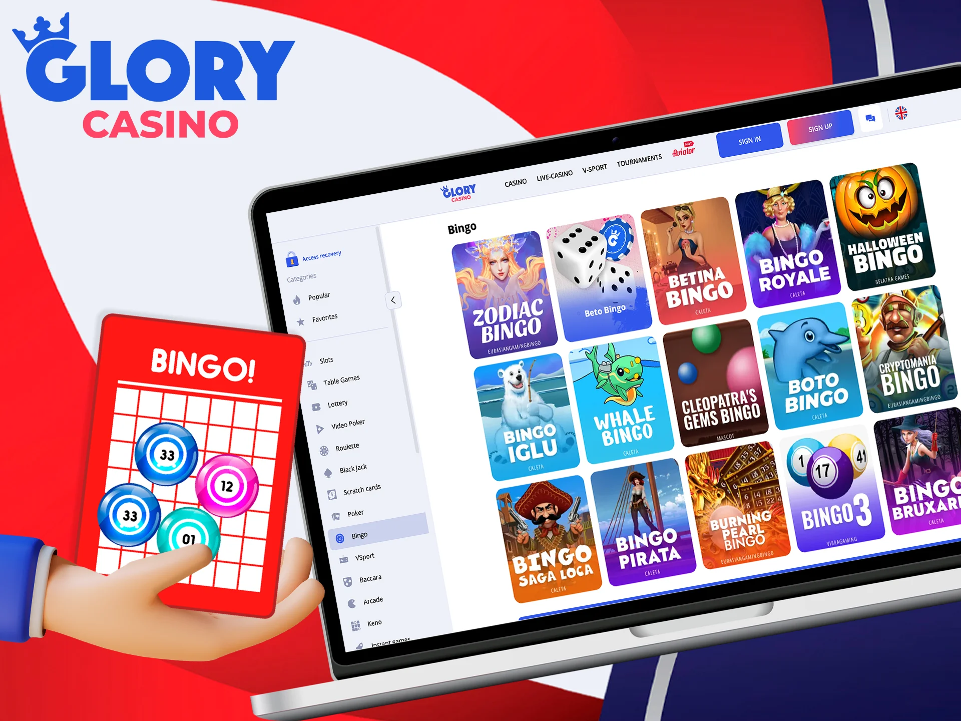 Fill in your bingo ticket and become a Glory Casino champion.