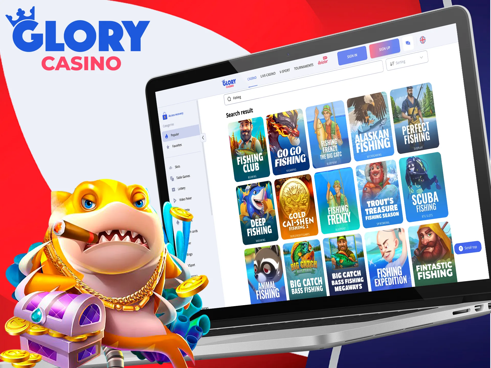 Play Fishing games at Glory Casino.