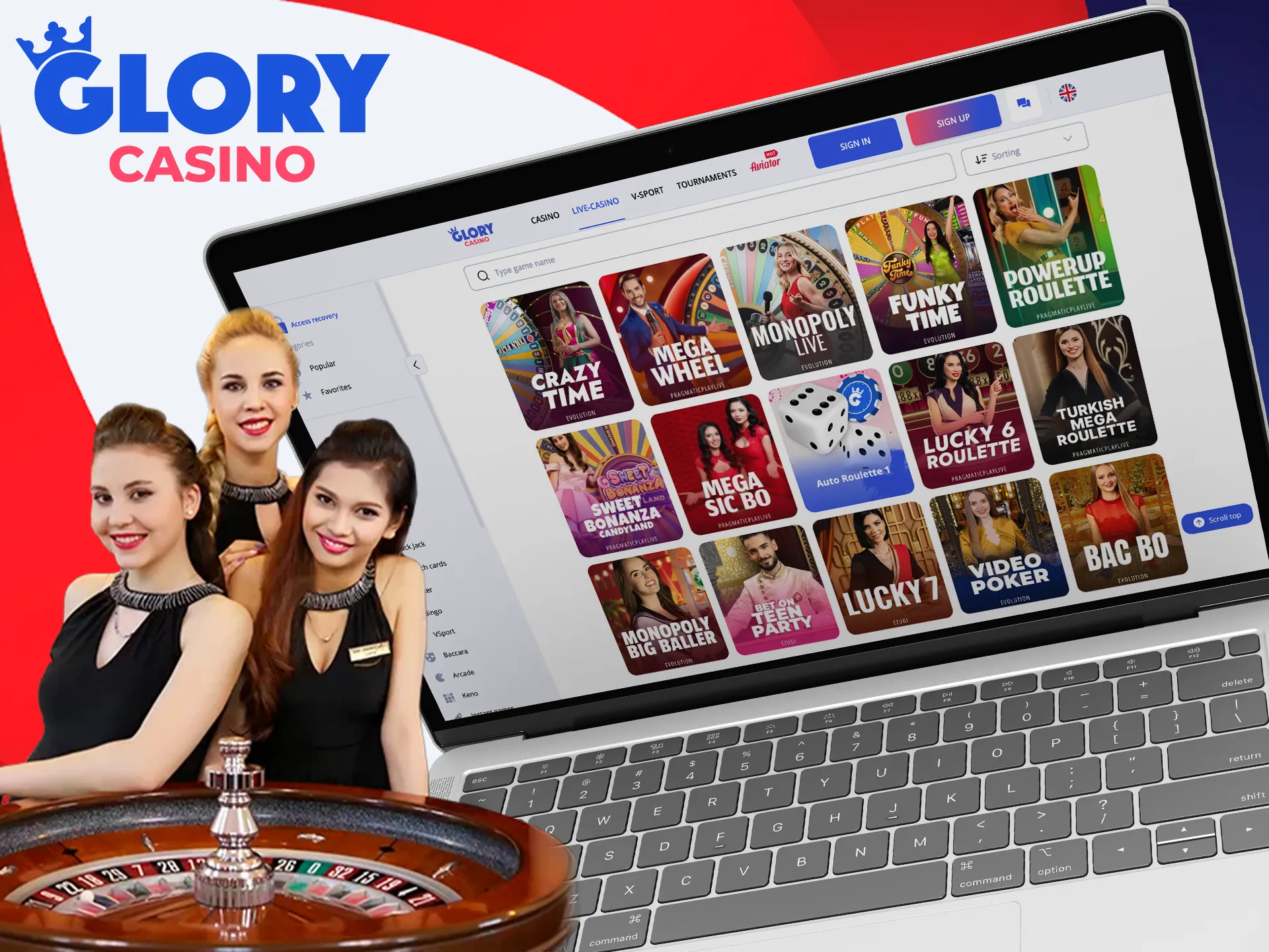 Visit Glory Casino live casino on your pc.