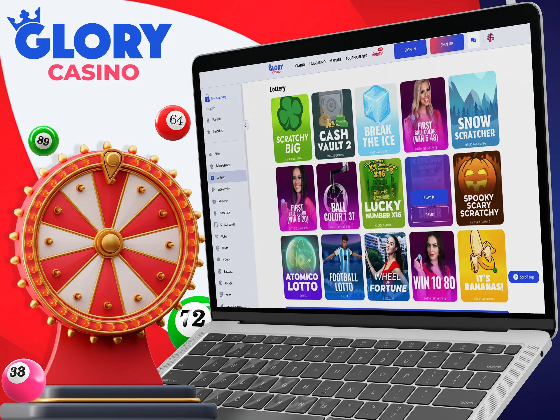 Find your lucky ticket in Glory Casino lotteries.