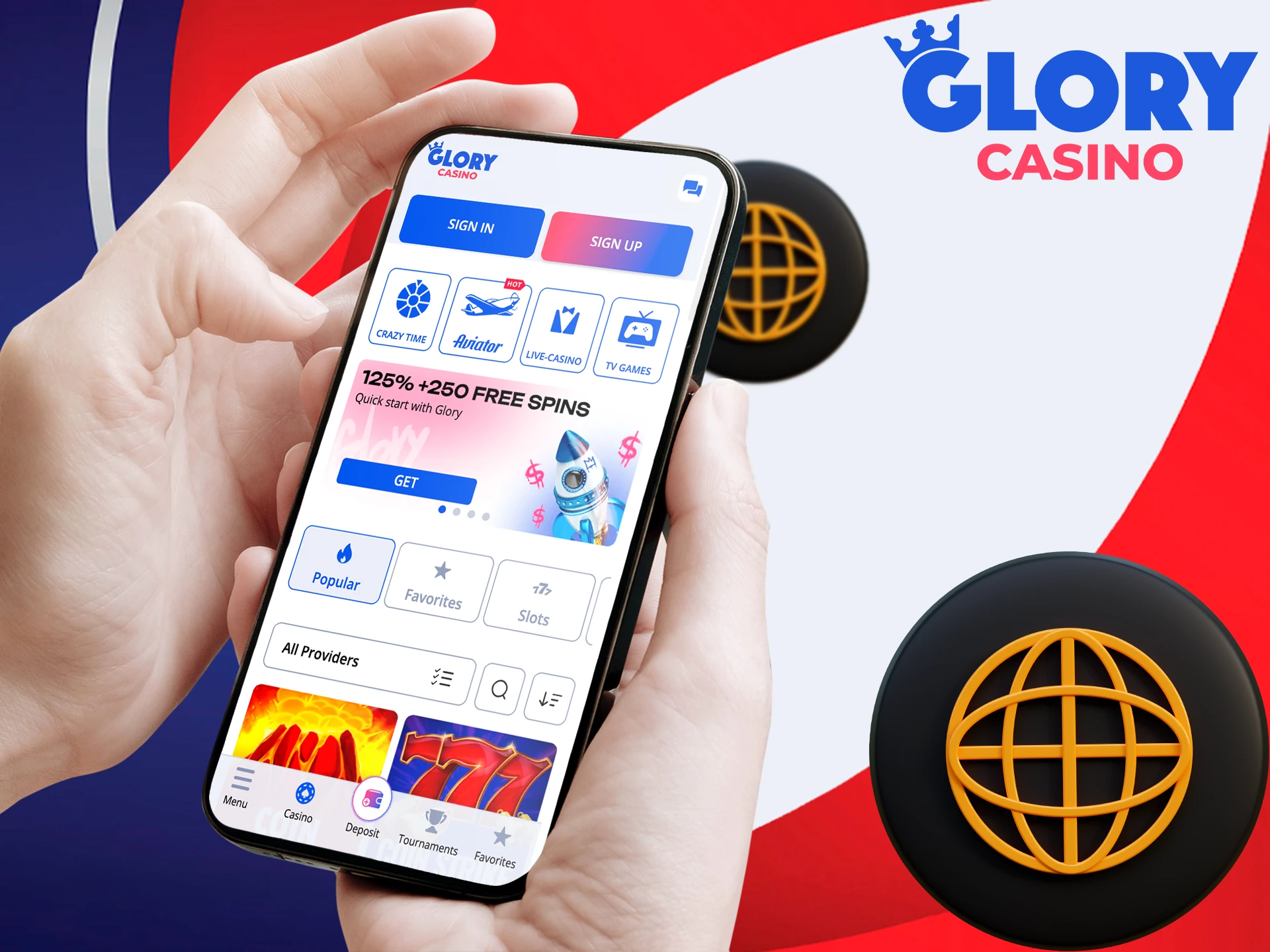 Play Glory Casino in the full web version.