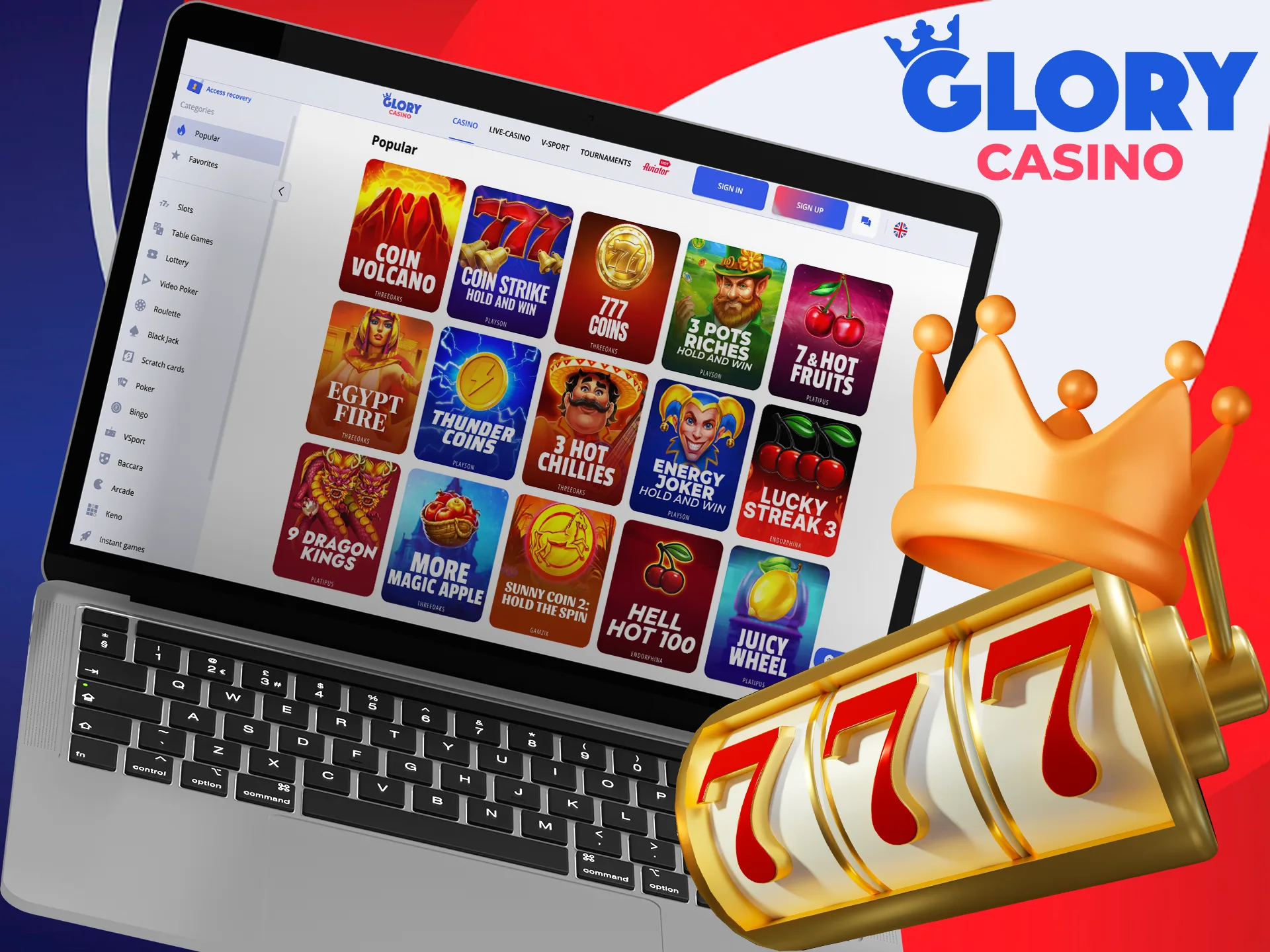 Choose a game from Glory Casino's catalogue of popular games.