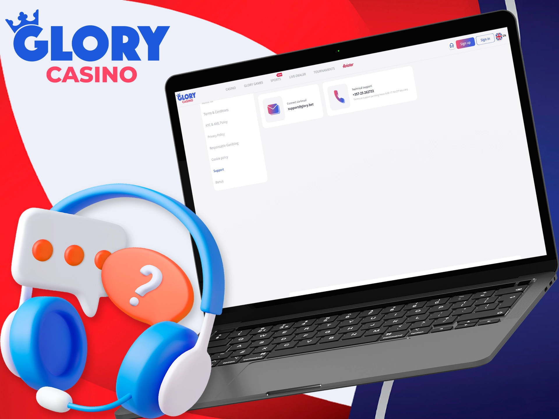 Contact support and the Glory Casino team will help you.