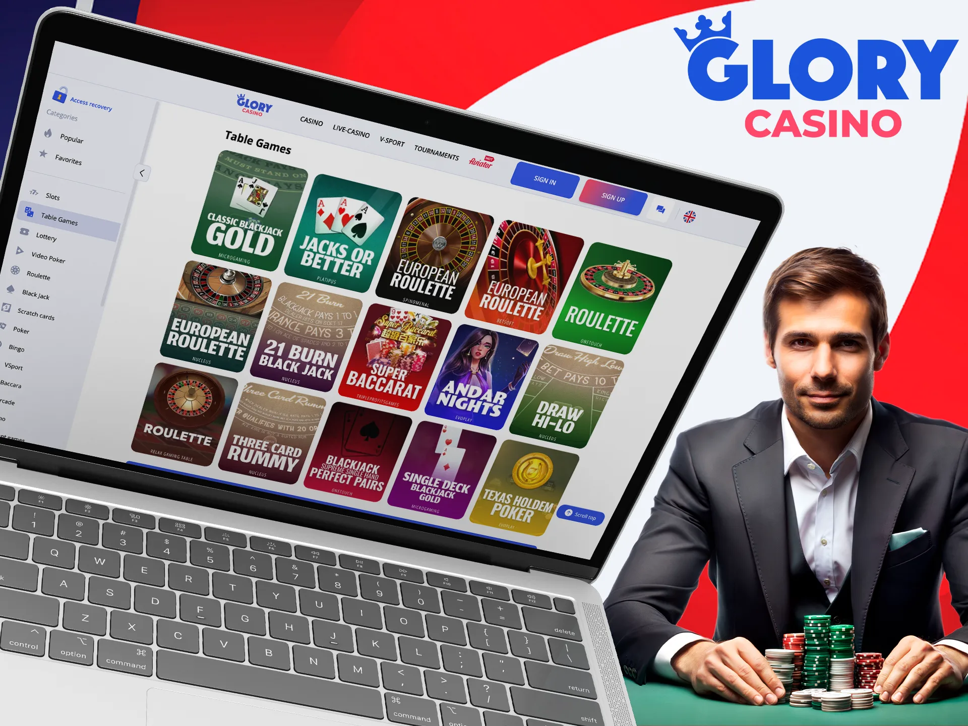 Try your luck at Table Games with Glory Casino.