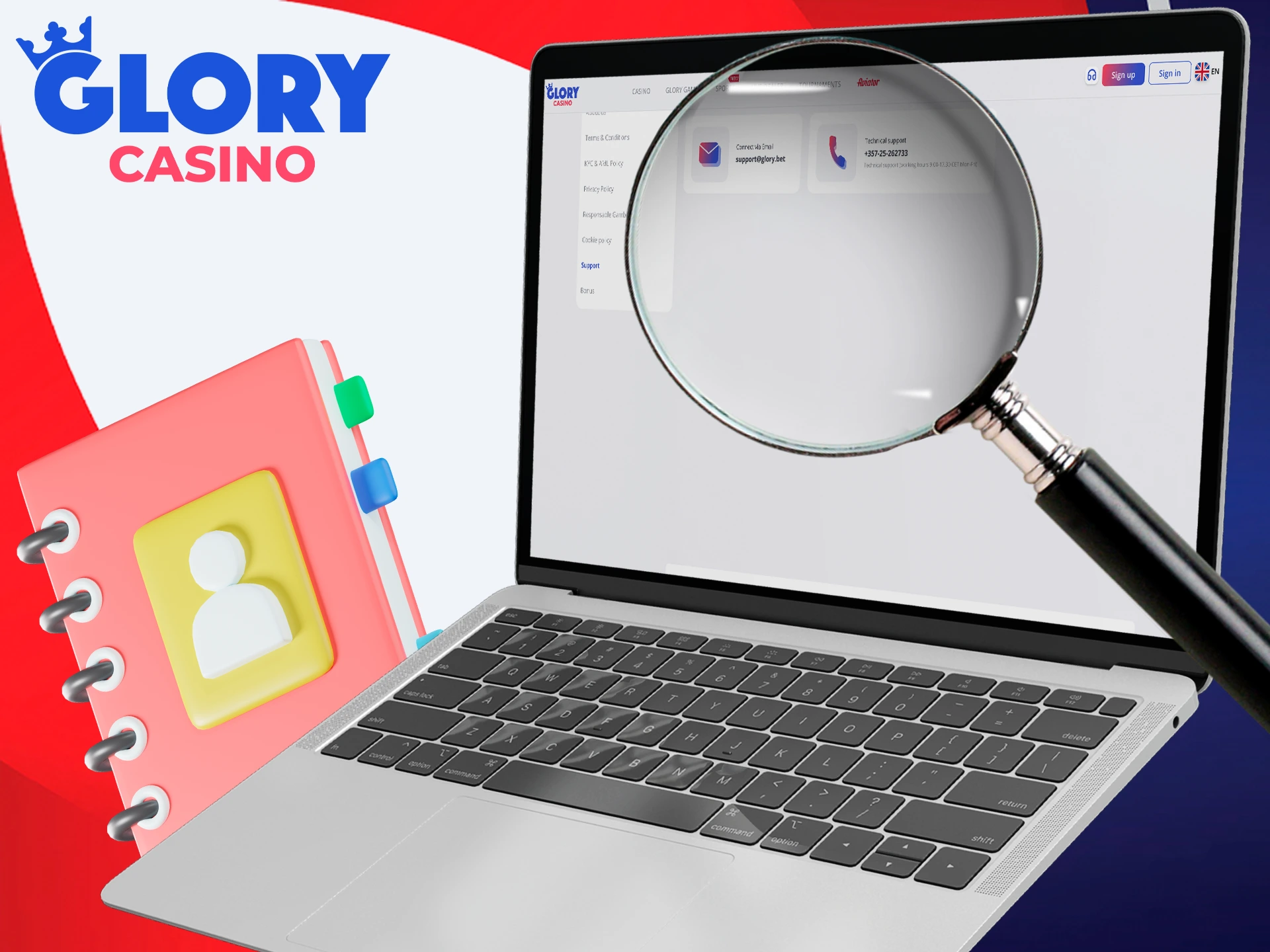 Use the contact details to get help from Glory Casino.