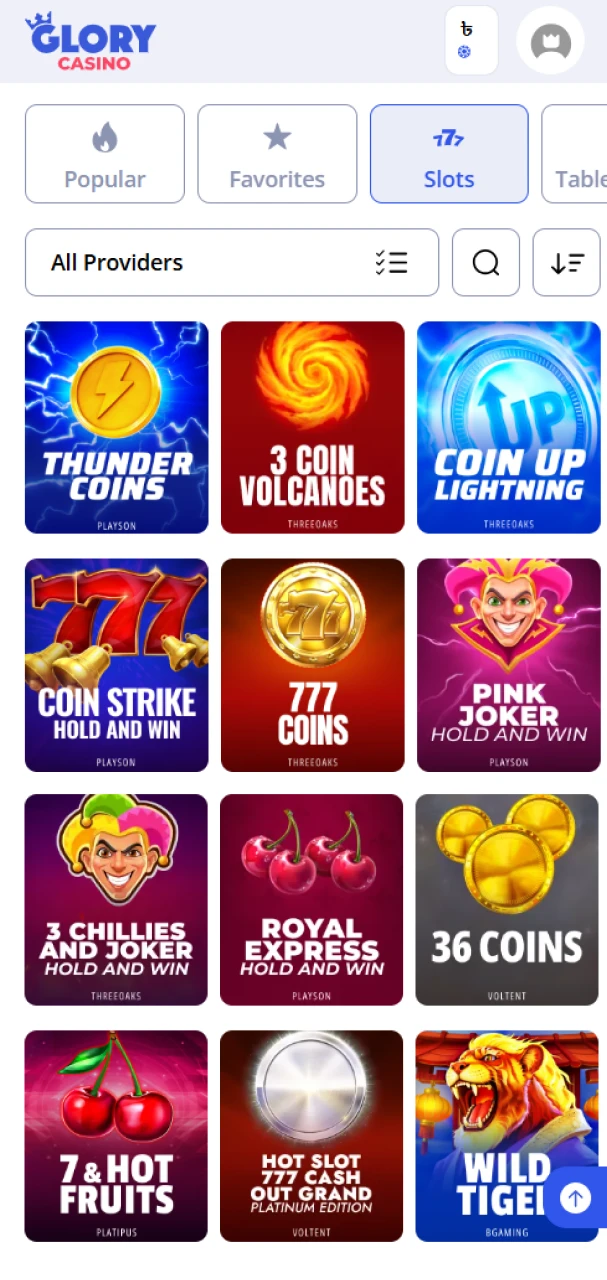 Choose from one of the slot games available at Glory Casino.