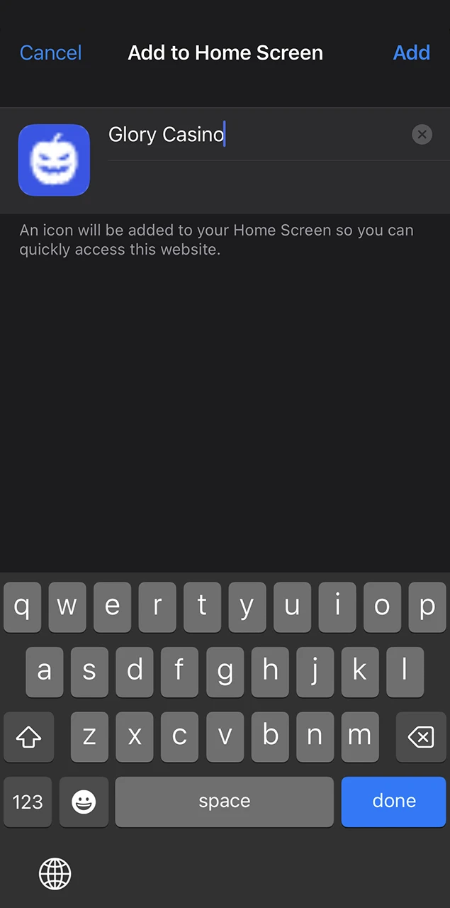 Come up with a name and add the Glory Casino app to the desktop of your iOS device.