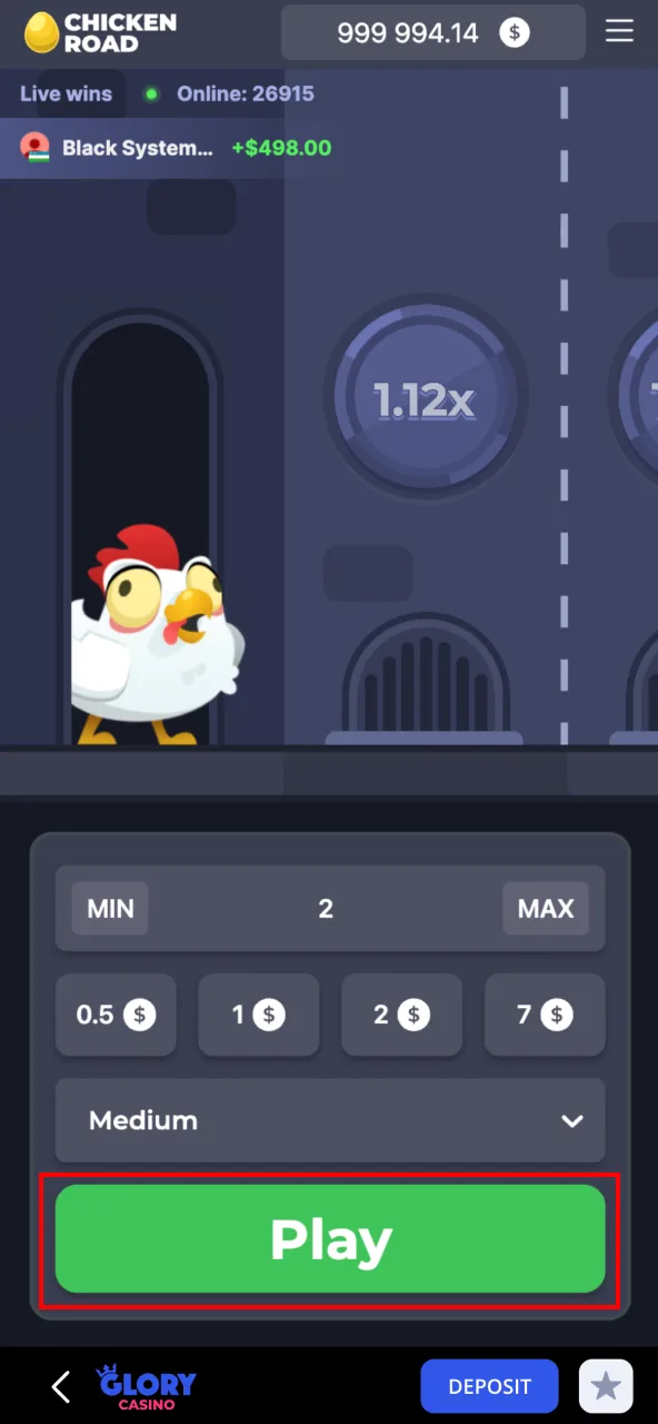 Play Chicken Road at Glory Casino and guide the chicken.