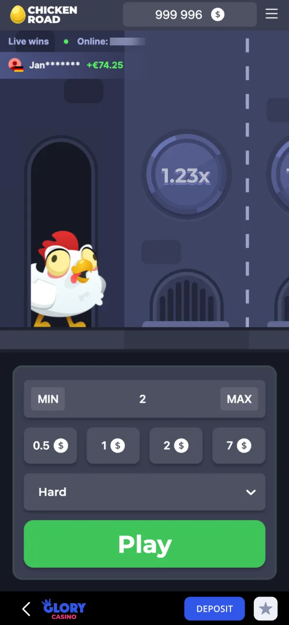 New level in Chicken Road at Glory Casino.