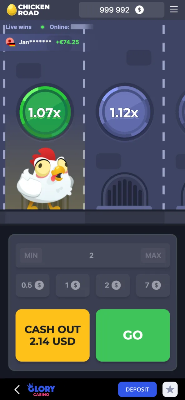 Live gameplay in Chicken Road at Glory Casino with dynamic moves and real-time bets.
