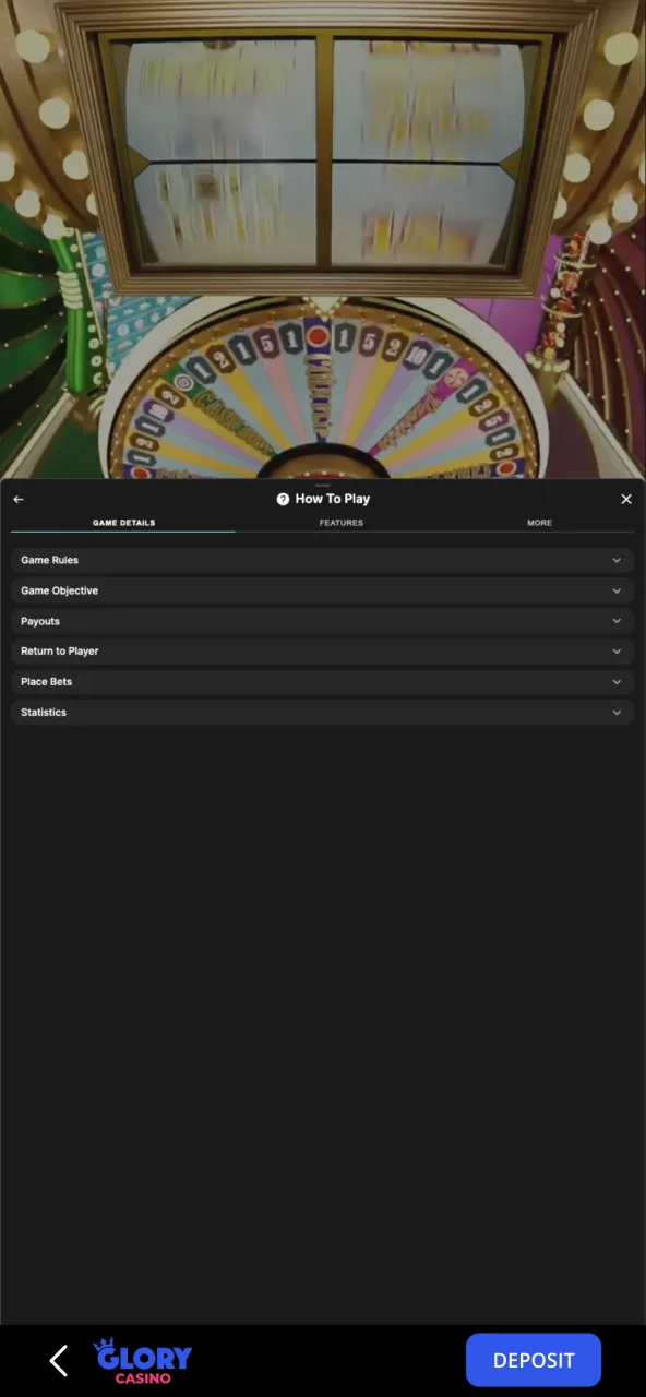 Read rules and place your bet in Crazy Time on Glory Casino.