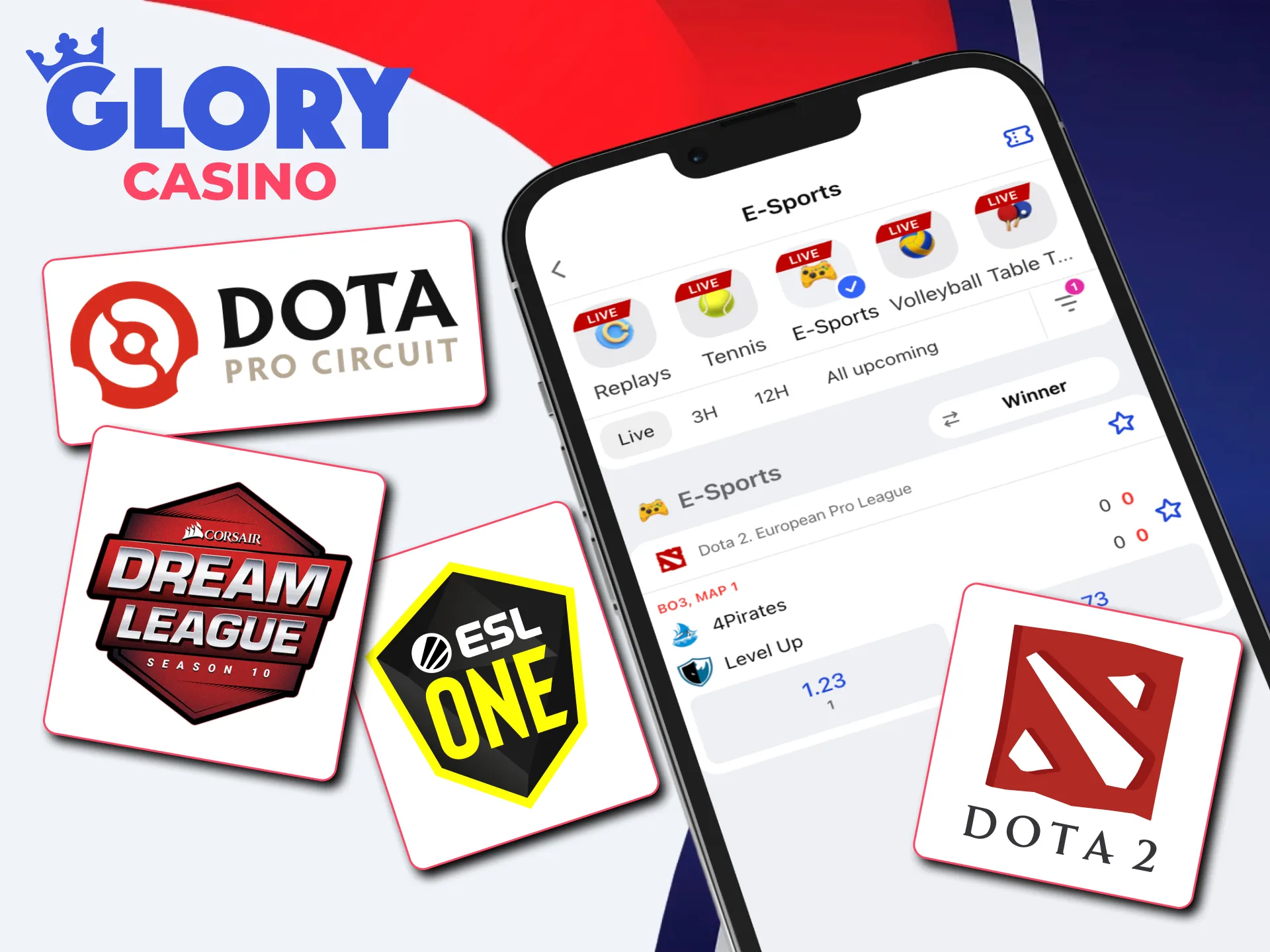 Live Dota 2 betting at Glory Casino with top teams.