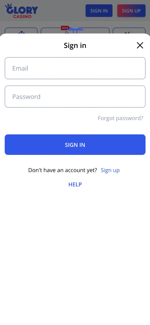 Log in to Glory Casino with your credentials.